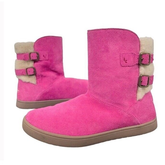 Koolaburra by UGG Amarah Burgundy Shearling Two Straps Boots - Girls Size US 4 - Picture 1 of 11